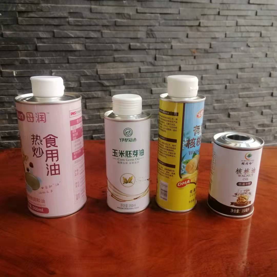 品質印花食用油創(chuàng)意鐵罐 圓形母嬰油鐵罐包裝