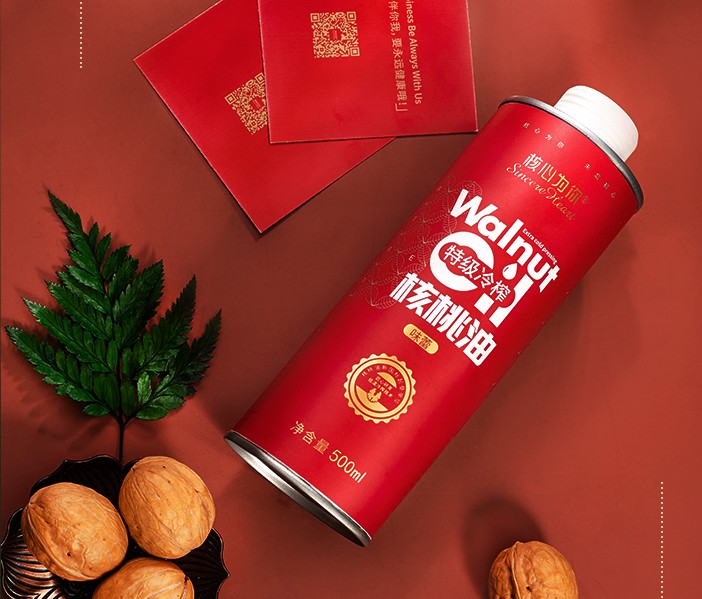 500毫升特級(jí)核桃油鐵罐 核桃油印花鐵瓶